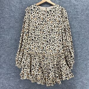 New Indikah Dress Women XS Animal Print Brown Long Sleeve Ruffle